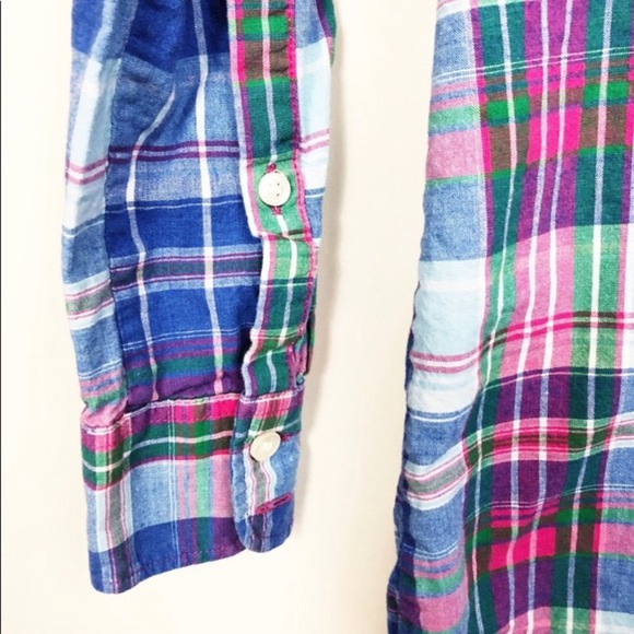 J. Crew Boyfriend Plaid Flannel Button Down Shirt Blue Pink Women's Size XXS - Picture 6 of 9